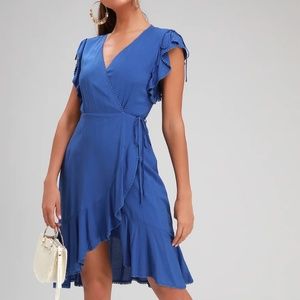 ADELEINE ROYAL BLUE WRAP MIDI DRESS
